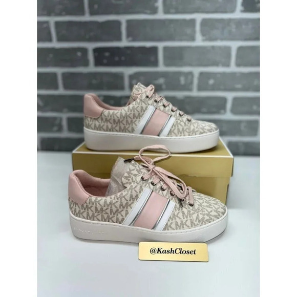 Michael Kors Poppy Powder Blush Logo Stripe Sneakers - Powderblush - Picture 1 of 9